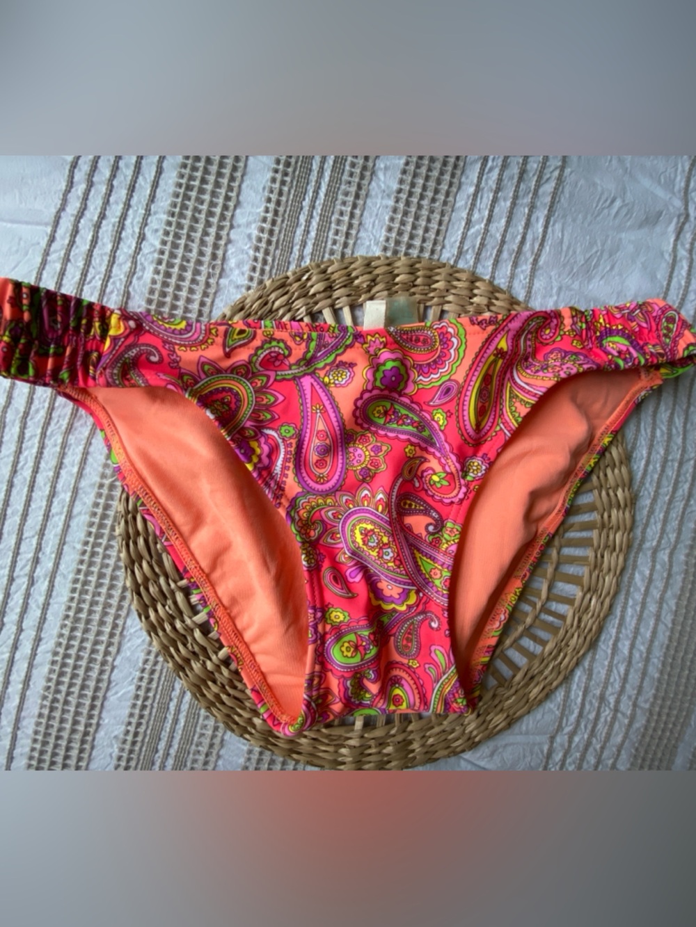 Red Camel Pink Paisley Bikini Bottoms with Orange Lining